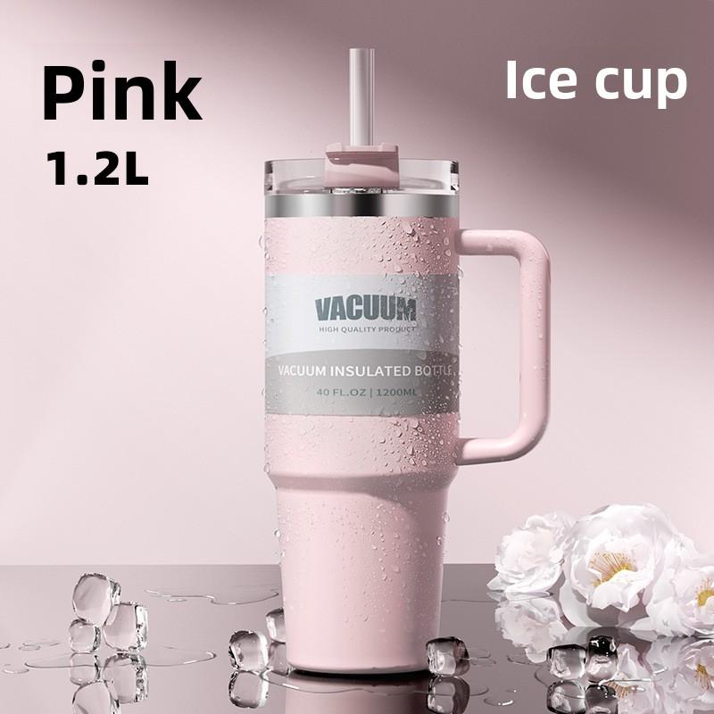40oz Stainless Steel Car Mug With Handle And Straw For Travel And Office Use