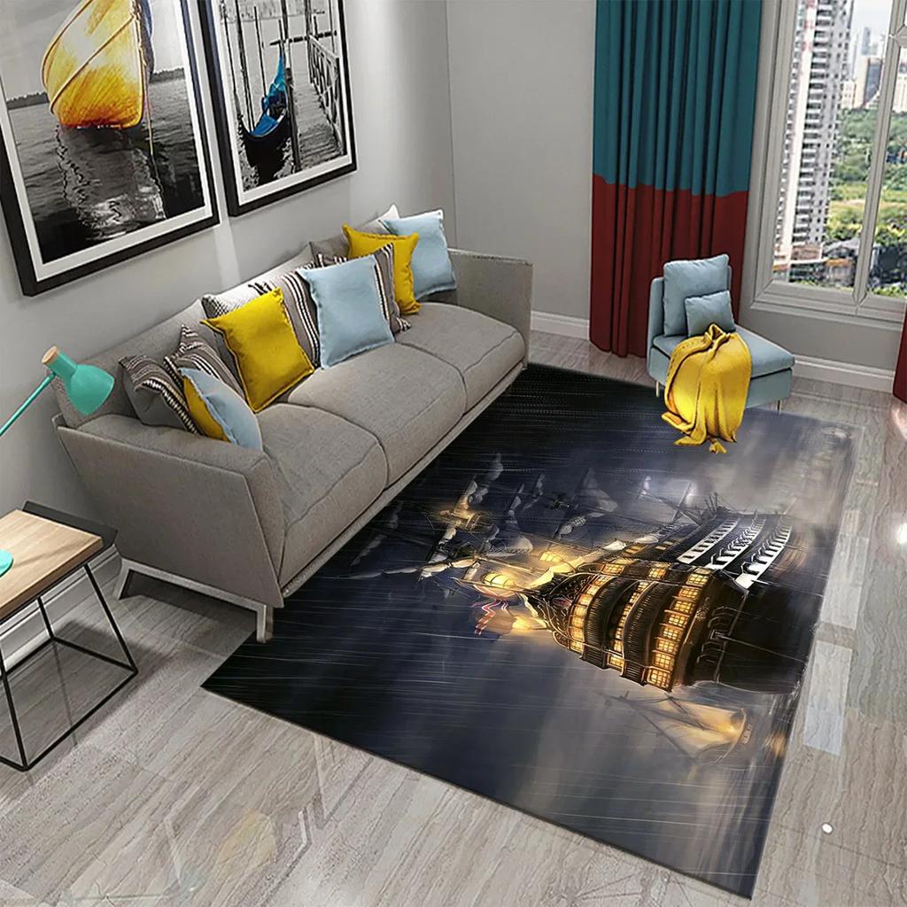Pirate Ship Carpet Dusk Art Floor Mat Entrance Door Mat Bedroom Living Room Kitchen Bathroom Non-Slip Carpet Doormat Home Decor