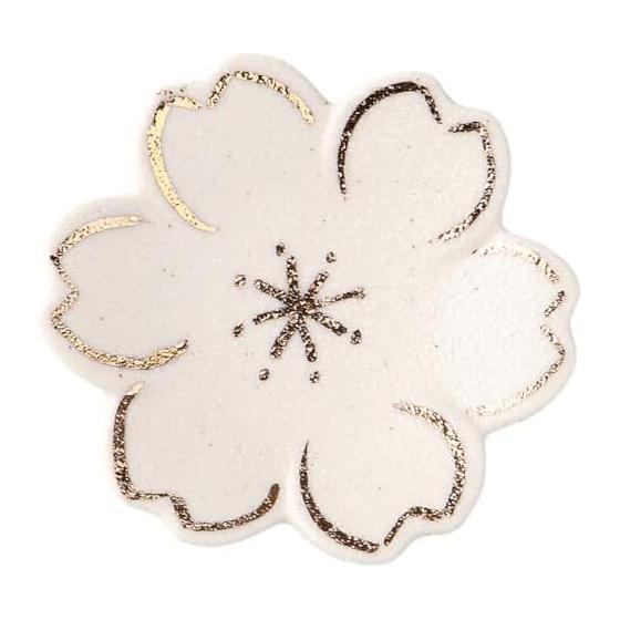 Chopstick Rests, Set of 5, Ceramic, Mino Ware, Made in Japan, Gold Flower Design, 6cm Diameter, with Gift Box