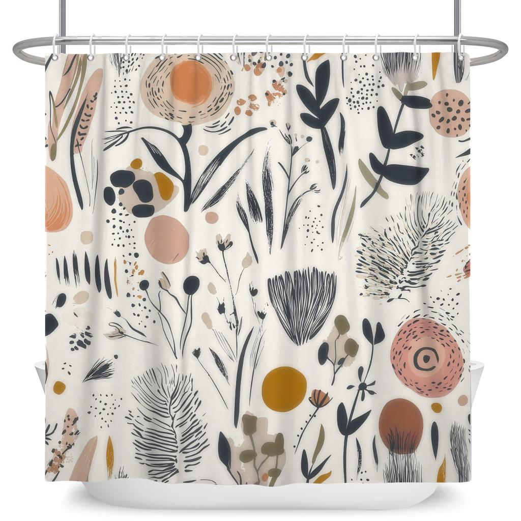 Boho Style Bathroom Shower Curtains Elegant Plant Pattern Home Bathroom Decor Waterproof Curtain With Hooks Polyester Curtains