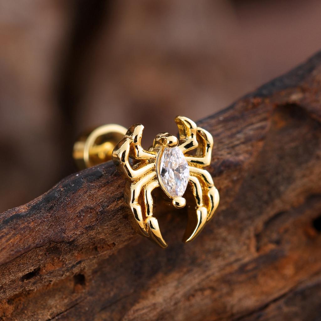 10Pcs/Set 20G Gold Cartilage Earring CZ Tragus Earring Bear Spider Design Helix Stud Rings Conch Ear 316L Steel Piercing Jewelry