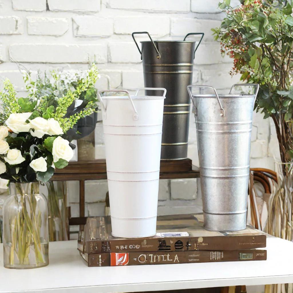 Galvanized Sheet Iron Vase Decor Dried Flowers Container Metal Vase for Home Decor Florists Display Flower Buckets