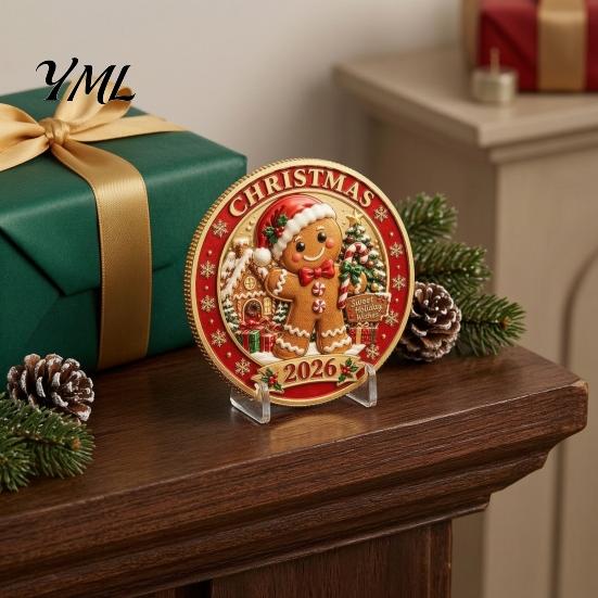 Einzigartige Weihnachtsstrumpffüller 2026 Münze, Feiertags-Gedenkstück mit geprägten bunten Reliefkunstmünzen Weihnachtsmann/Lebkuchenmann/Schneemann/Elch