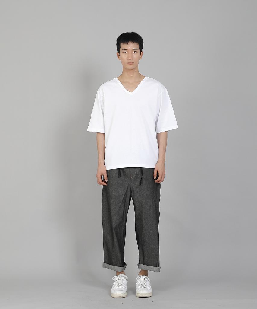 Seinteukeulu Plain V-Neck 16S Cotton Knee-Length Short Sleeve T-Shirt V-8A01 White