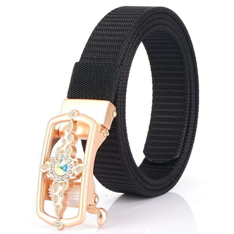 Women s Toothless Automatic Buckle Belt Non-perforated Casual Nylon 2.5CM 110cm
