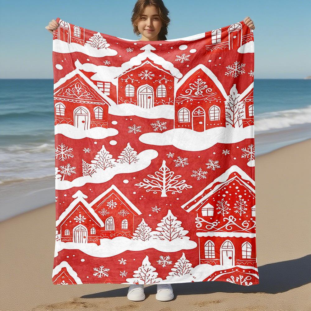 1pc Christmas, Village Outdoor Flannel Blanket Soft Warm All-Season Throw for Sofa Bed Car Camping Office, Cozy Gift Idea1125S