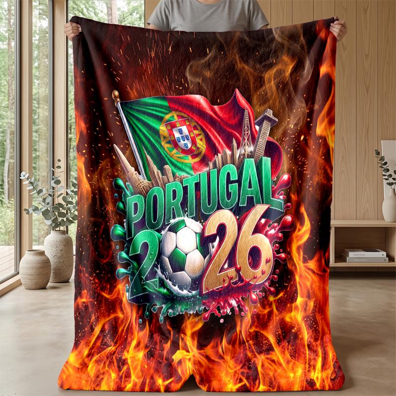 Portugal Football Printed Flannel Blanket Skin Friendly Warm Decorative Throw for Indoor Couch Bed Daily Use