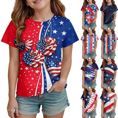 Tricou casual cu gât rotund, mânecă scurtă, cu imprimeu Ziua Independenței pentru copii