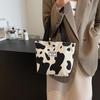 Fashion Large Capacity Cow Print Corduroy Tote Bag for Women Reusable Cute Commuter Shoulder Bag with Zipper, Foldable Shopping Bag