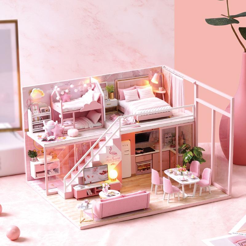 

DIY Pink Attic Cabin Building Blocks: Educational Toy for Girls, Perfect Birthday Gift