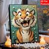 Sparkling Framed Pearl Painting Kit DIY with Cute Tiger Animal Design 3D Bead Art Canvas Ready To Display Home Wall Decor Gift Set for Crafts