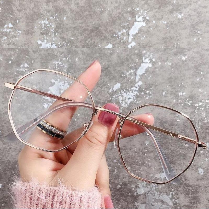 Anti Blue Light Myopia Glasses Women Oversized Polygon Computer Eye Glasses Girls Cute Cat Eye Metal Frame Eyeglasses 0 To -600