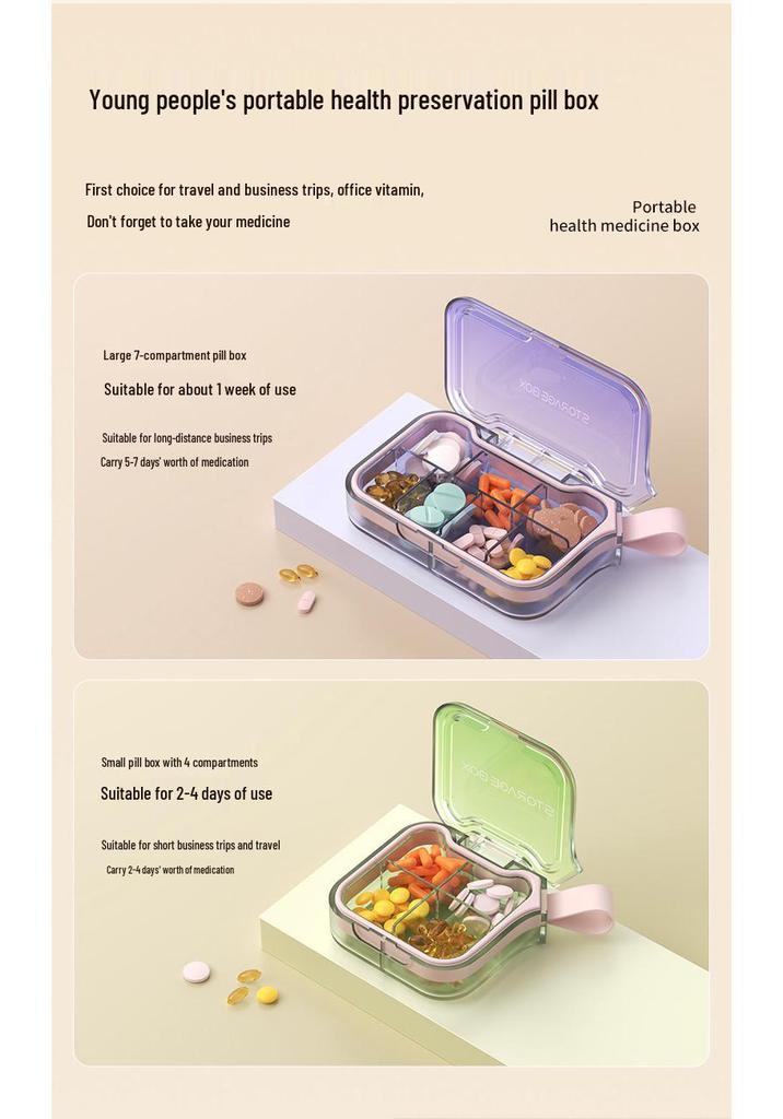 7-Compartment Portable Pill Box for Weekly Medication, 3 Meals a Day, Compact Carry-On Storage