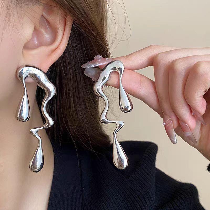 Metal Irregular Water Drop Stud Earrings 2025 Popular Earrings European and American Exaggerated Unique Earrings