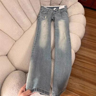 Dame Low Rise Bootcut Jeans Vintage Lys Vask Denim Bukser Blonder Patchwork Løse Vide Bukser Chic Høst Kontor Streetwear Nedre Plagg