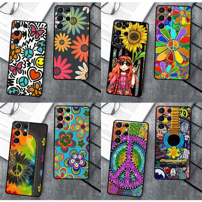 Hippie Daisy Tie-dye Flower Peace Case For Samsung Galaxy S23 S21 Ultra S20 FE S9 S10 Plus Note 10 20 S22 Ultra Fundas Coque