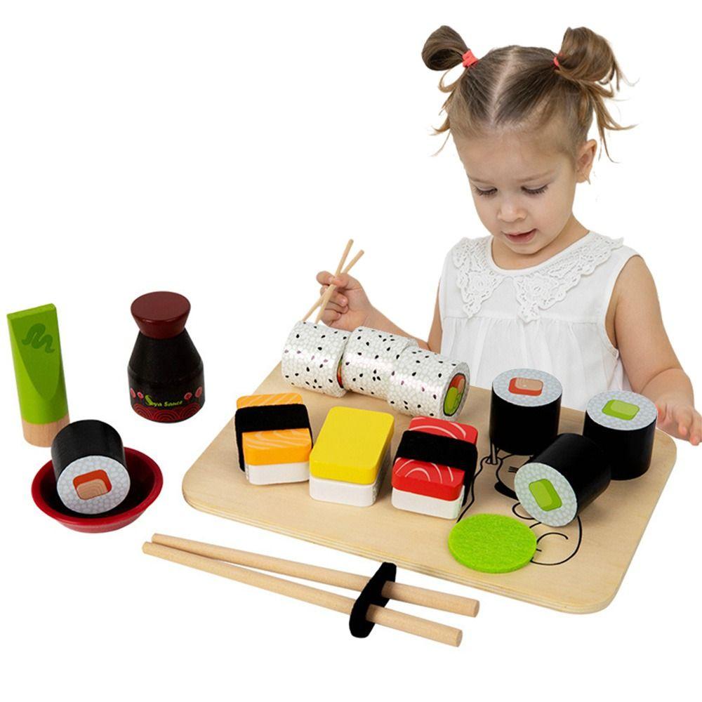 Smooth Kid Pretend Play Sushi Toys Funny Wooden Food Set Creative Pretend Play Food Set  Exercise