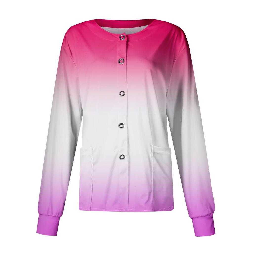Women's Casual Long Sleeve Single Breasted Printed Care Workwear Cardigan Top