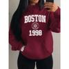 Boston City 1998 Art Letter Printing Hoody Women Pocket Y2K Fleece Hoodie Autumn Multicolor Sportswear Loose Clothes