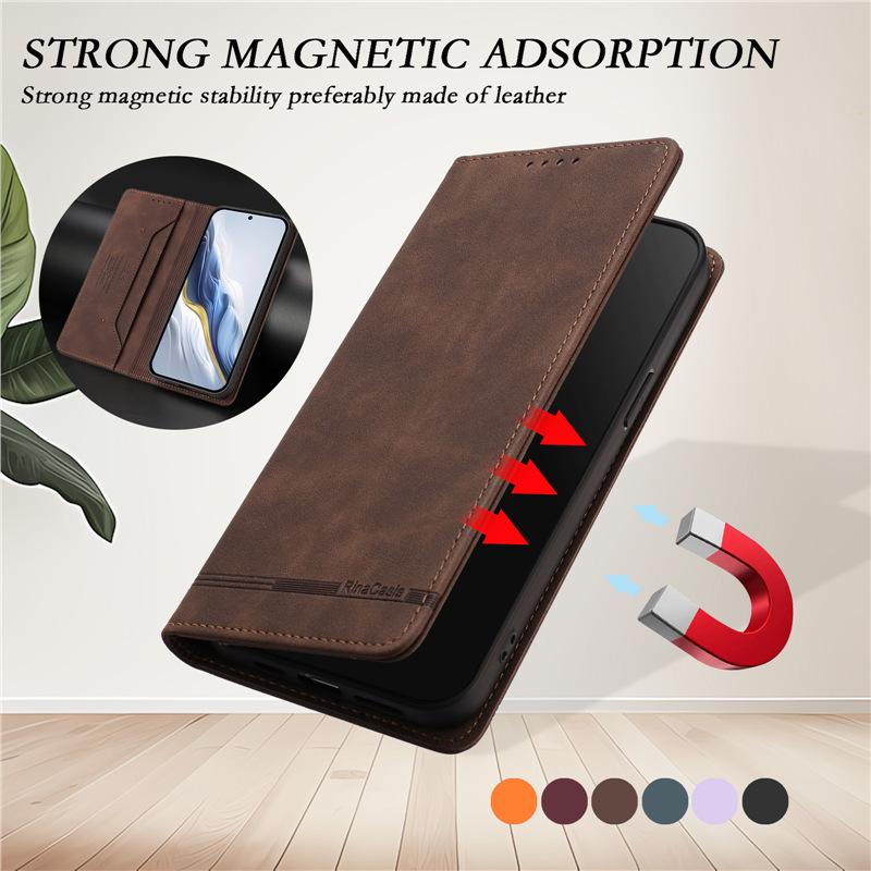 Applicable iPhone 17 pro max Solid Color Strong Magnetic Anti-Skimming Leather Case16E Full protection against falls
