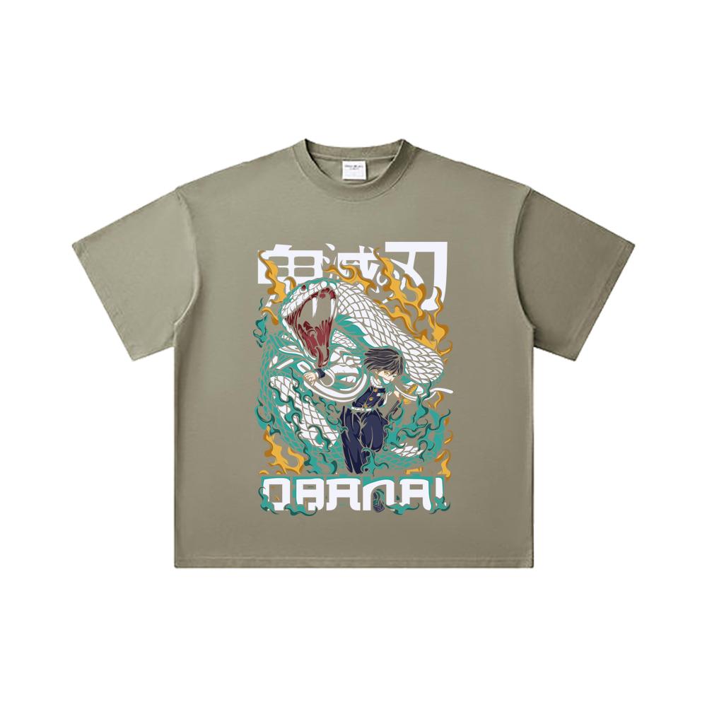 260 GSM Double Yarn 32 Count 100% Cotton Demon Slayer V103 Obanai Print Unisex Heavy Cotton T Shirt