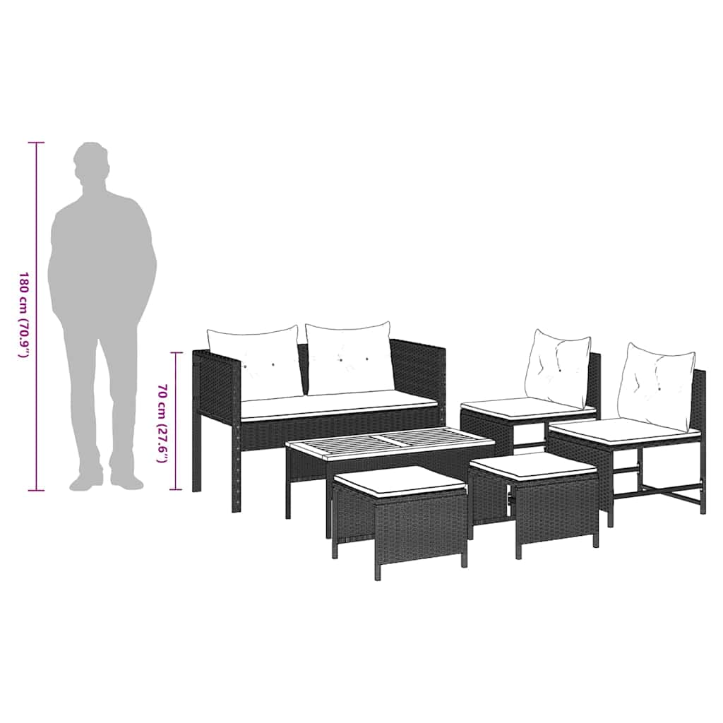 6 Piece Garden Sofa Set in Light Gray and Dark Gray Poly Rattan
