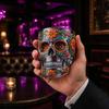 Decorative Glass for Home Bar Day of The Dead Wine Glass, with 3D Relief Painting, Hand-Painted Halloween Themed Gothic Skull Whiskey Cup, Parties And