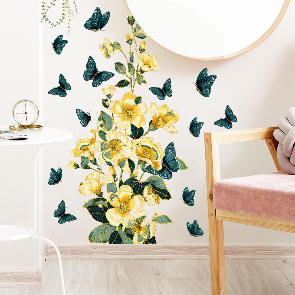 Kreativer Floraler Ranken- und Schmetterlings-Wandaufkleber Selbstklebend Abnehmbar für Schlafzimmer Wohnzimmer Arbeitszimmer Heimdekoration