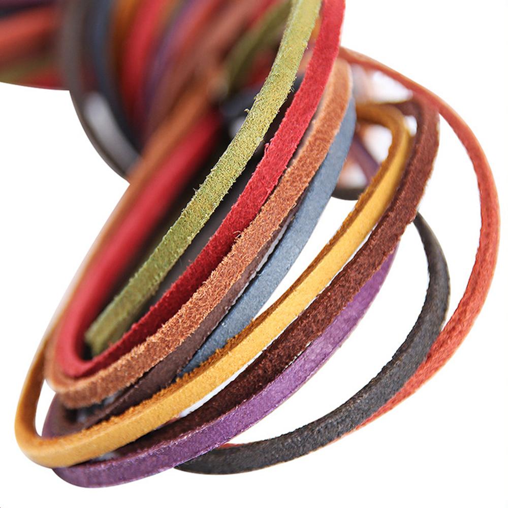 Corda Sottile Piatta in Vera Pelle di Mucca Scamosciata, 5 Metri, 3x2mm, Filo per Braccialetti Fai-da-te, Collane, Corda per Appendere, Cordino Decorativo, Accessori