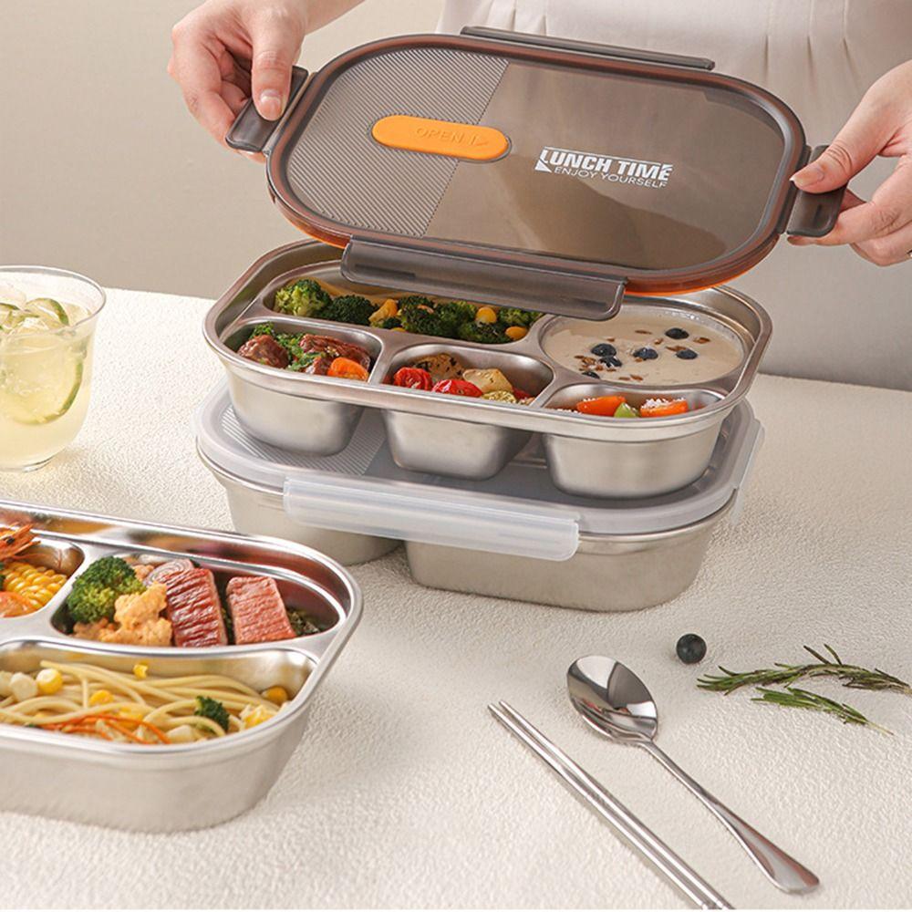 Leak-proof Portable Food Container 304 Stainless Steel Divided Lunch Plate  Students