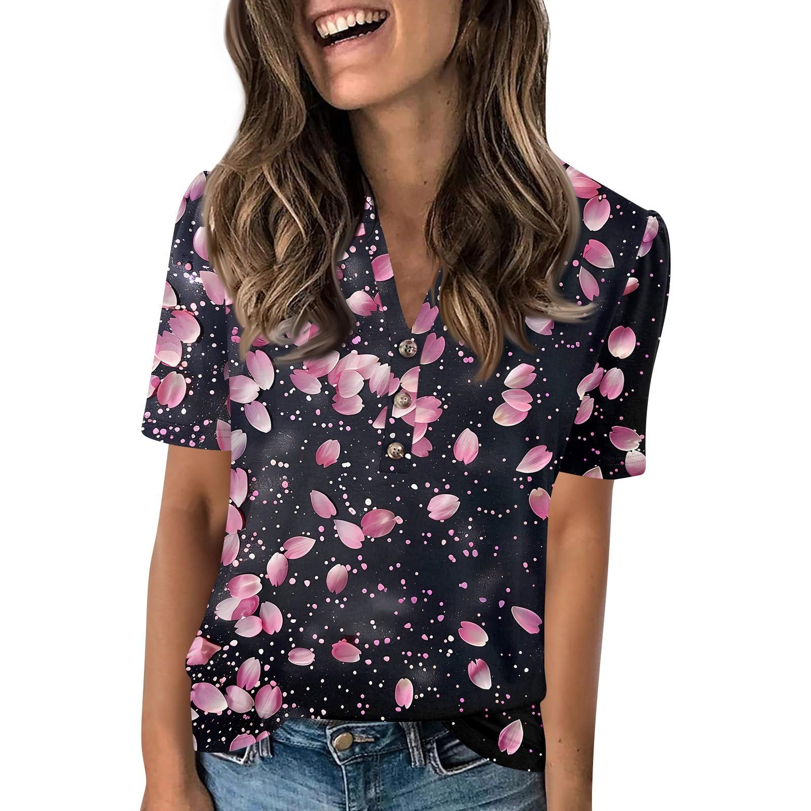 

Женский модный повседневный свитер с коротким рукавом и принтом на пуговицах и V-образным вырезом L чёрный