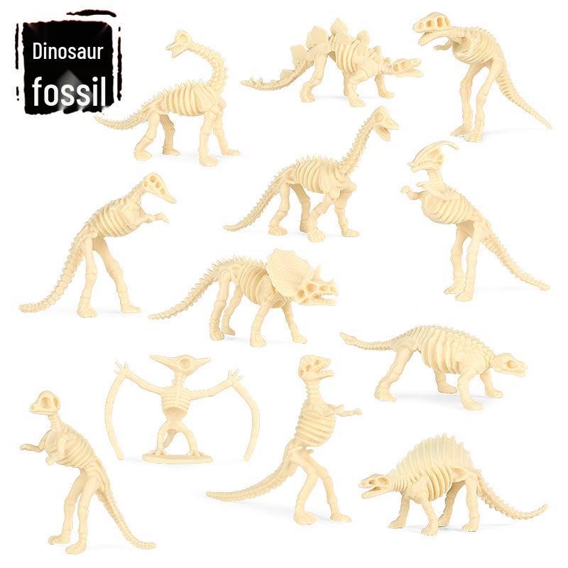 Jurassic Dinosaur Fossil Model Toy Set: Pterodactyl, Brachiosaurus, T. Rex & Stegosaurus Skeletons for Kids