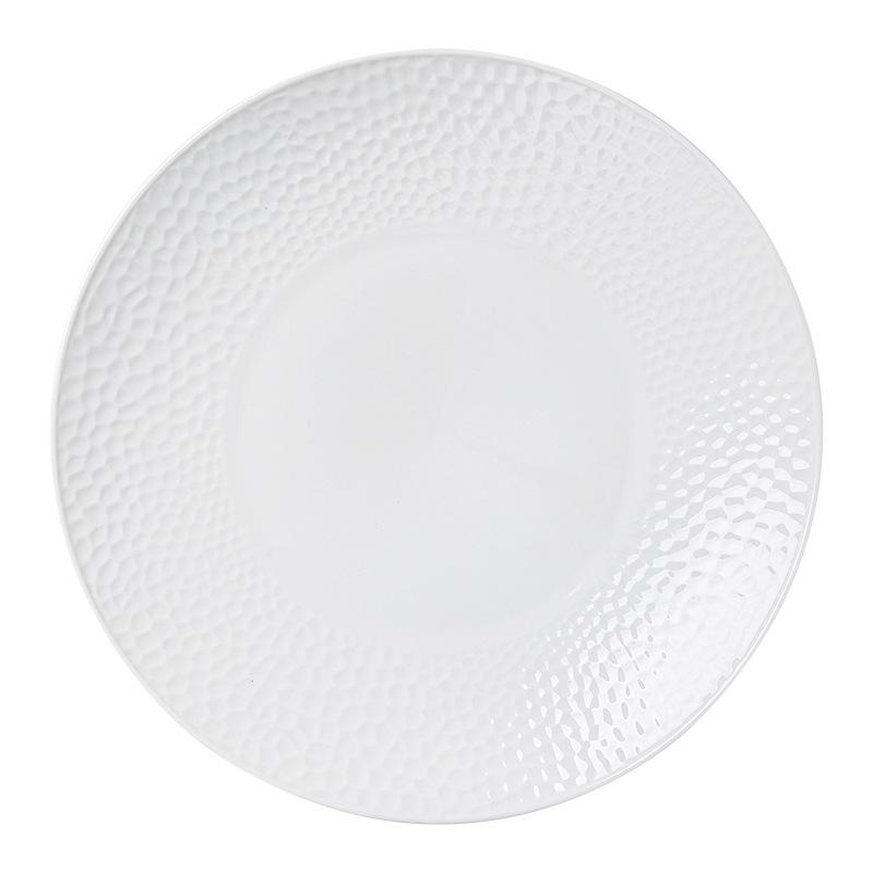 Creative Round Hammered Ceramic Dinner Plates Hotel Tableware Cooking Bowls Dishes White Western Steak Plates Scratch-resistant