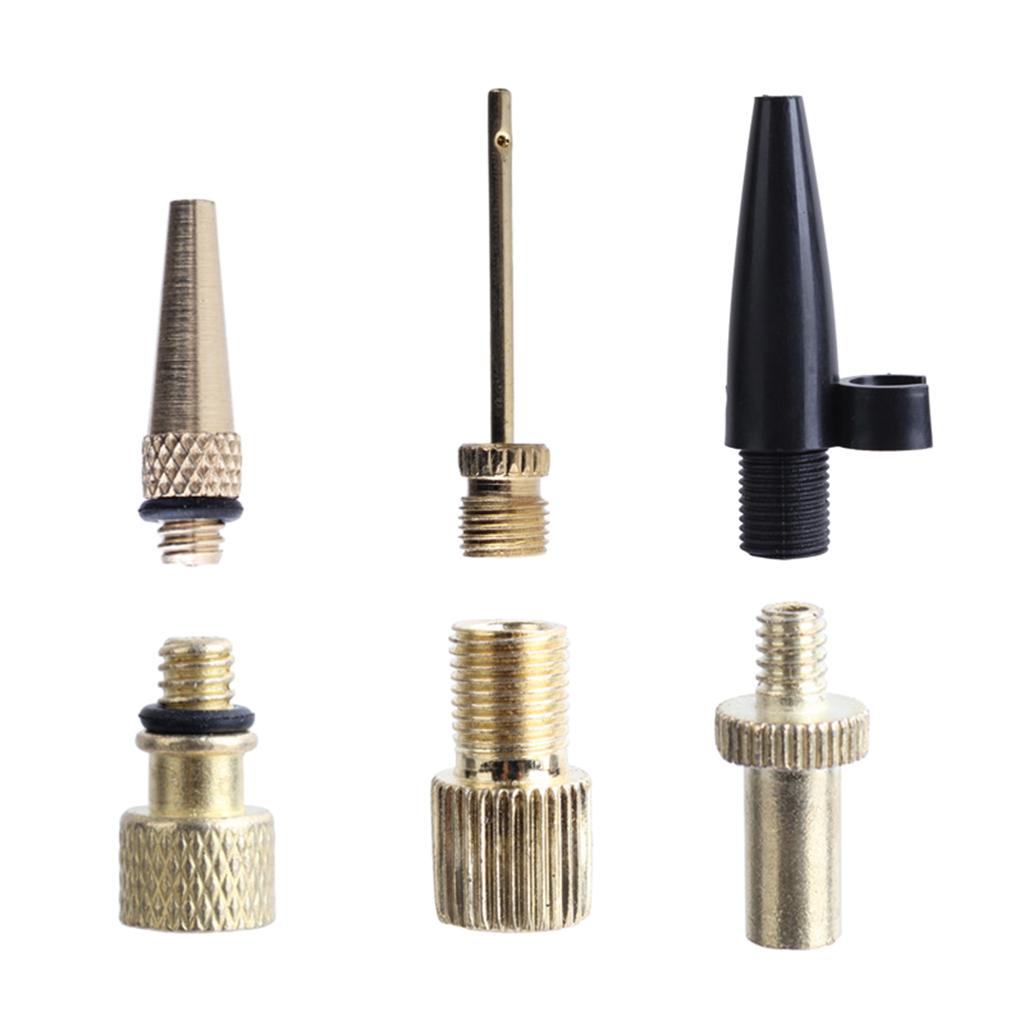 

6X Brass Presta and Schrader Adapter Bike Tire Adapters Pump Ball Needle Nozzle Inflator Kit for Gym