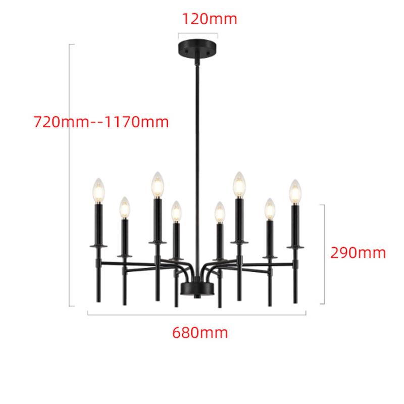 8-Light Black French Industrial Retro Chandelier for Living, Dining, Bedroom
