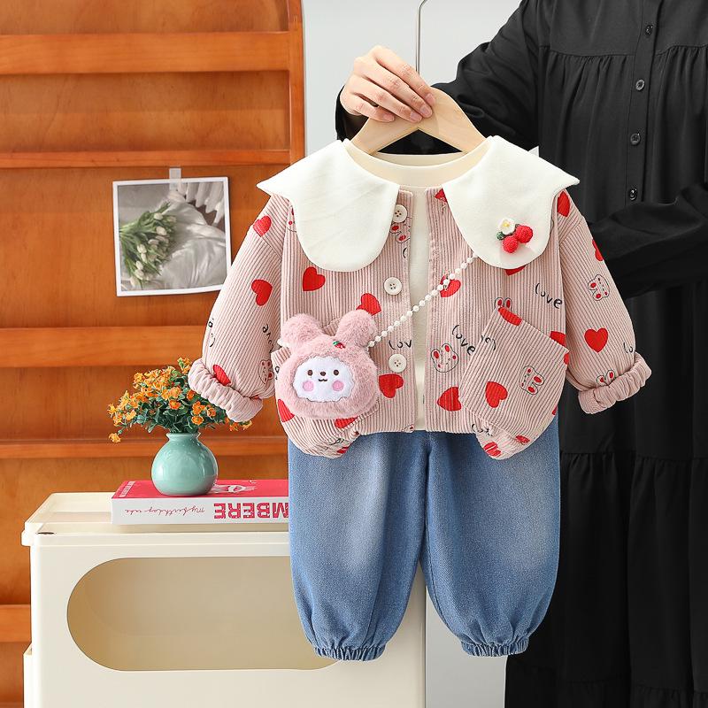 

Весенне-осенний комплект-тройка для маленькой девочки: Стильный костюм-кардиган 110cm розовый