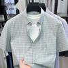 Men's 100% Cotton Plaid Short-Sleeve Casual Shirt