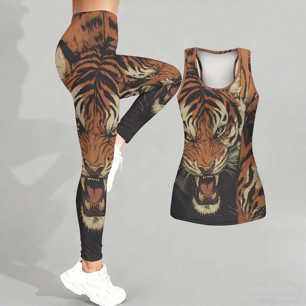 The Majestic Tiger Pattern Print Yoga Outfit for Women Fashion Workout Leggings Fitness Sports Casual Yoga Set Sports Suit