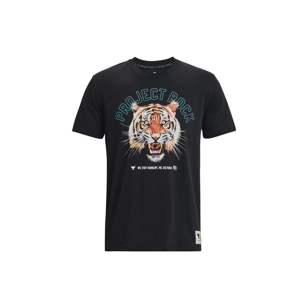 Under Armour Pánské tričko s krátkým rukávem Project Rock Retro s tygřím potiskem, černé 1379113-001