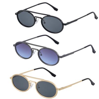 Vintage Steampunk Sunglasses Small Oval Metal Frame UV400 Protection Fashionable Double Beam Shades for Women Men