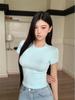 2026 European and American Trendy Women's Cropped Slim-Fit Solid Color Short-Sleeve T-Shirt