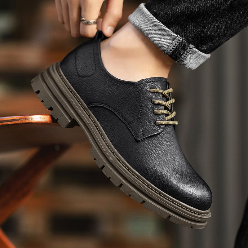 Casual men's leather shoes Trendy and versatile design styles Daily office outdoor leisure walking Youth Thick soled Shoes