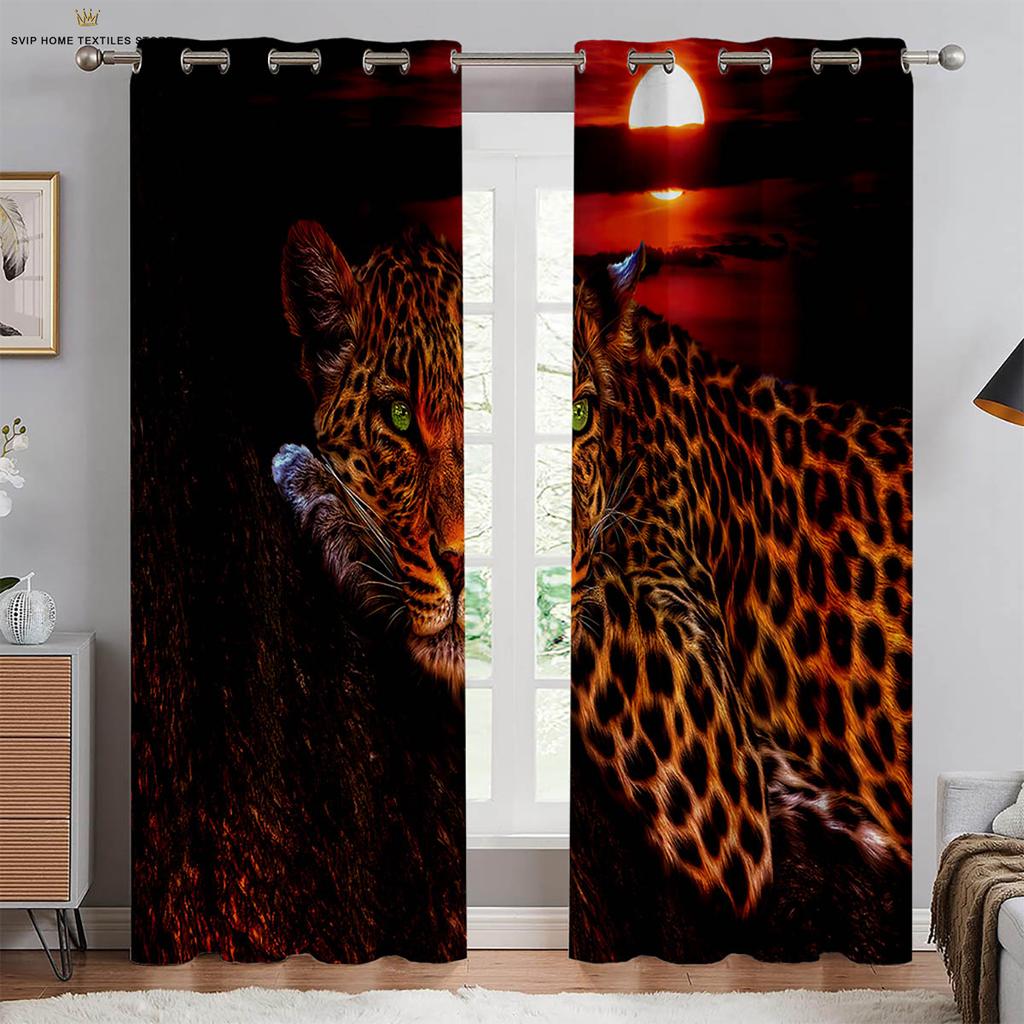 Cheetah Lion Ferocious Animal 3d Printing Curtains Children's Room Living Room Study Kitchen Decorative Curtains 2 Pieces