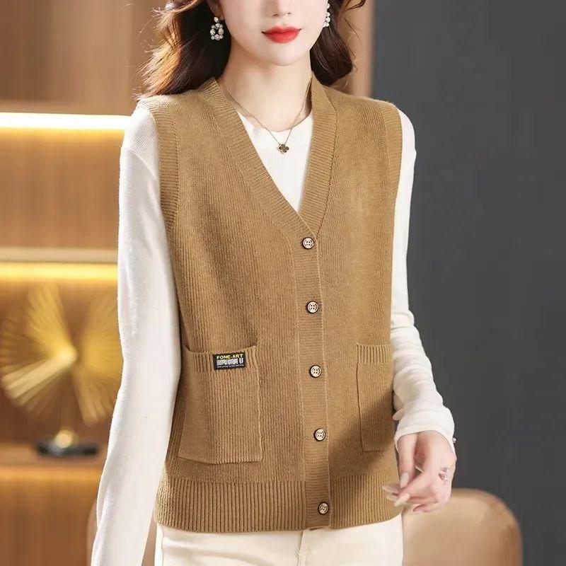 Korean Women's Short Jacket Vest Fashion Outerwear Knitted Cardigan Loose Sweater Vest