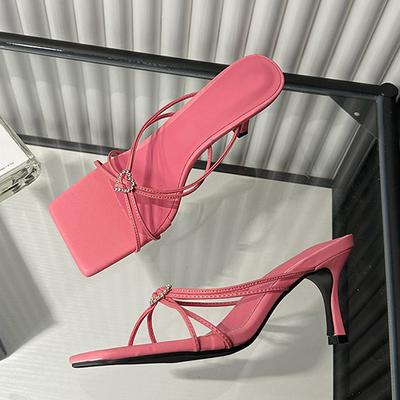 Liyke Sommer Hausschuhe Damen Mode Kristall Schnalle Designer Pantoletten Schuhe Eckige Zehen Dünne Hohe Absätze Partykleid Elegante Sandalen