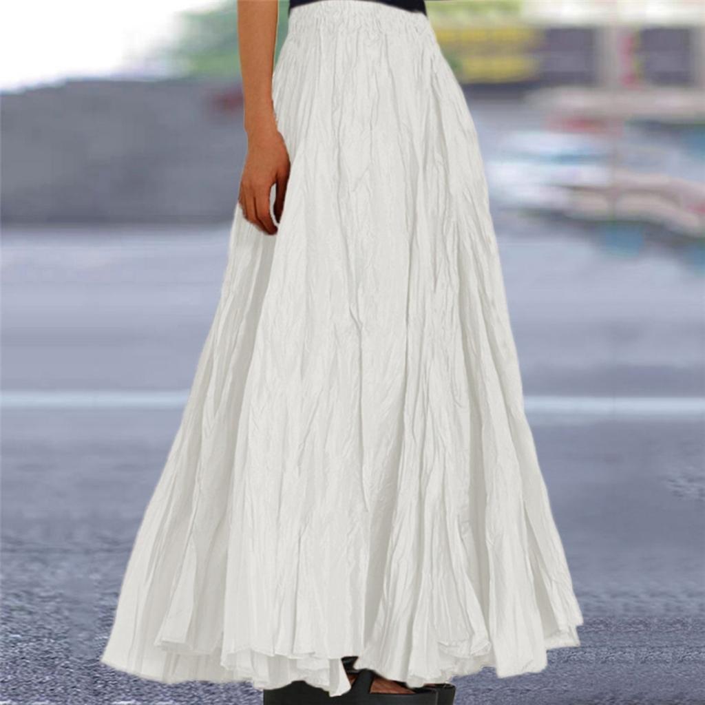 Women's  Casual Pleated Solid Color Half Skirt, Pleated A-line Skirt, Large Swing Floor-length Skirt
