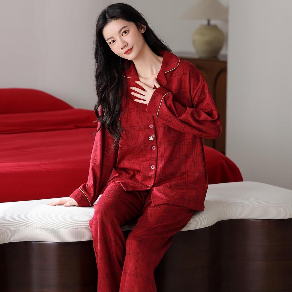 2025 Festive Red Women's Pure Cotton Pajama Set - Long-Sleeved & Long-Pants, Year of the Rat Edition