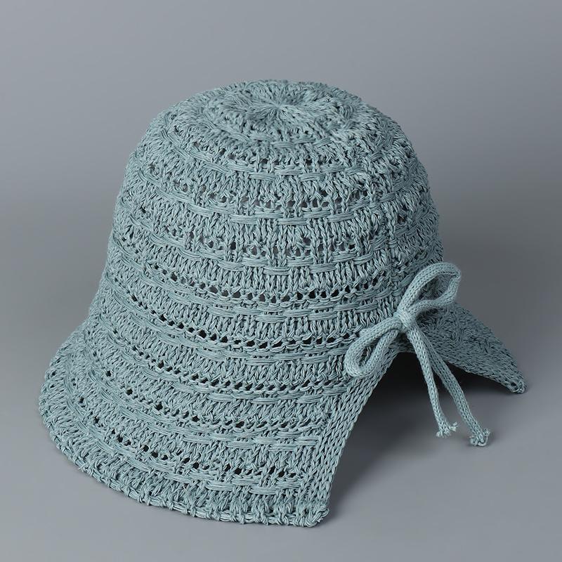 Milk silk bucket hat female bow summer split fork hollow breathable fisherman sun hat