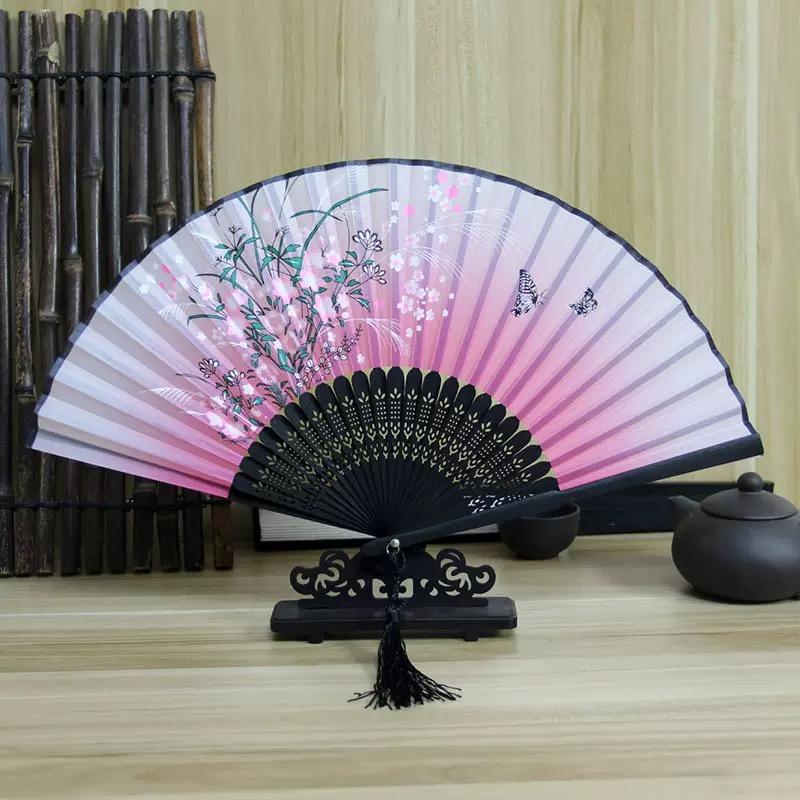 1pc-Multi-colored hand folding fan, bamboo folding fan, hand folding fan for church wedding gifts, party discount