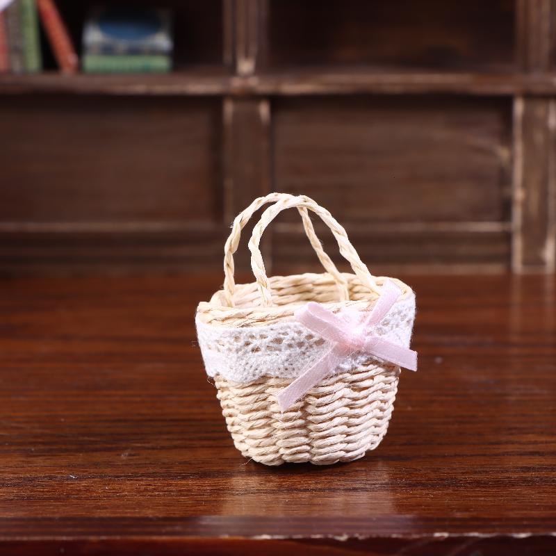 1/12 Dollhouse Cute Mini Rattan Hand Basket Model Dollhouse Kitchen Accessories Dolls House Decoration Toy Pretend Play Toys